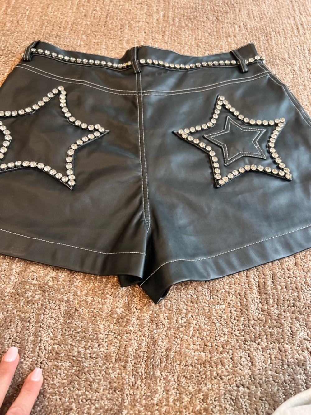 Nasty Gal Women’s Size 12 Mid Rise Jeweled Sequin Festival Shorts Faux Leather - Picture 11 of 11